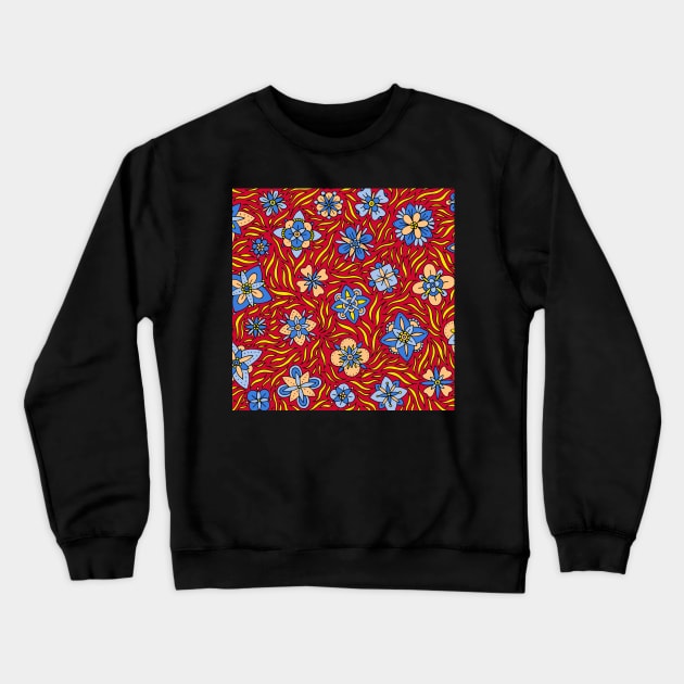 Blue and Orange Flowers Crewneck Sweatshirt by HLeslie Design